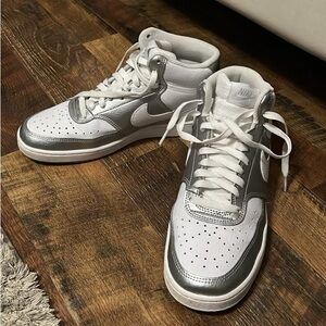 Nike Women's White and Silver High-Top Sneakers